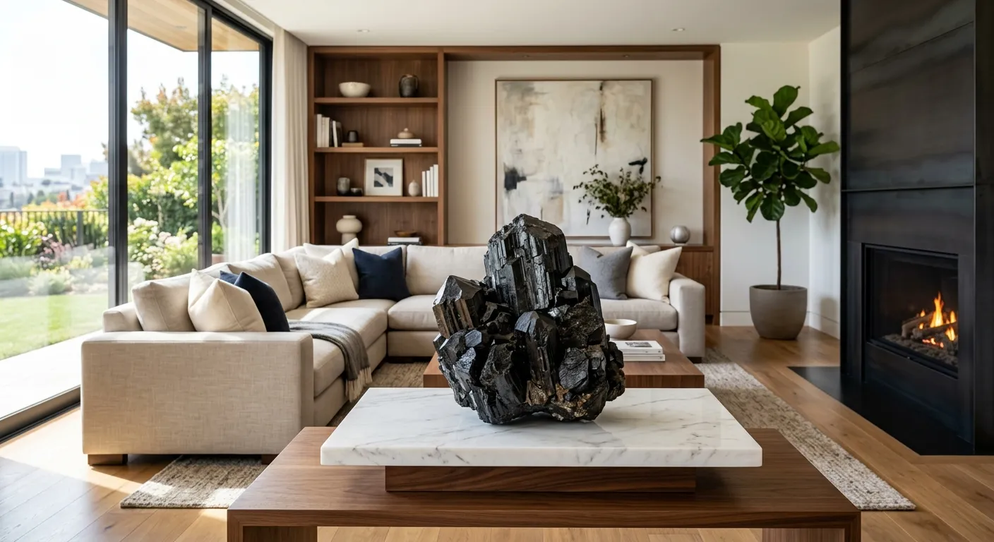 Massive Schorl cluster as an architectural centerpiece