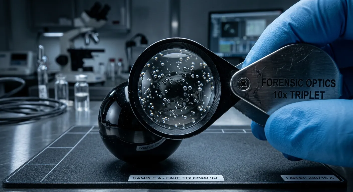 Microscopic inspection of a synthetic resin sphere